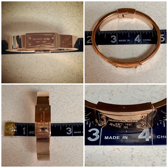 MICHAEL KORS ROSE TONE LOGO PLATE BANGLE NWOT - Picture 6 of 8